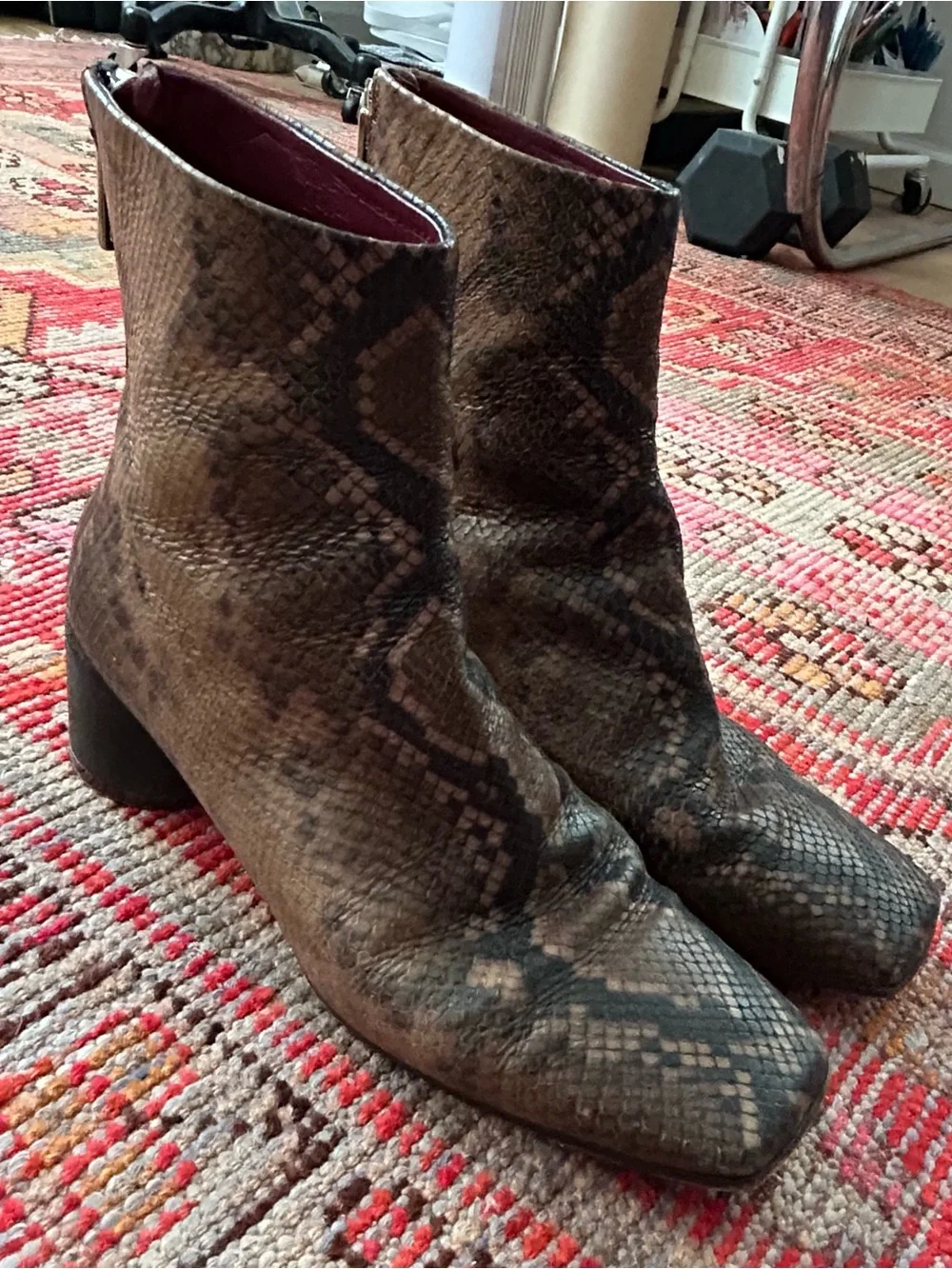 Margiela MM6 brown & gray snakeskin print 7.5 ankle boots